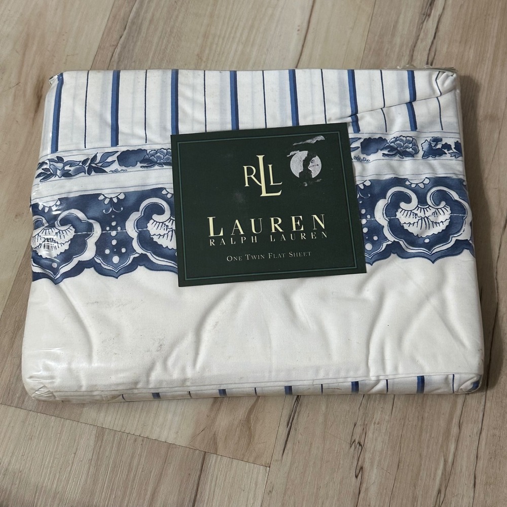 Vintage Ralph Lauren‎ Jonquil Blue Porcelain Twin Flat Sheet New